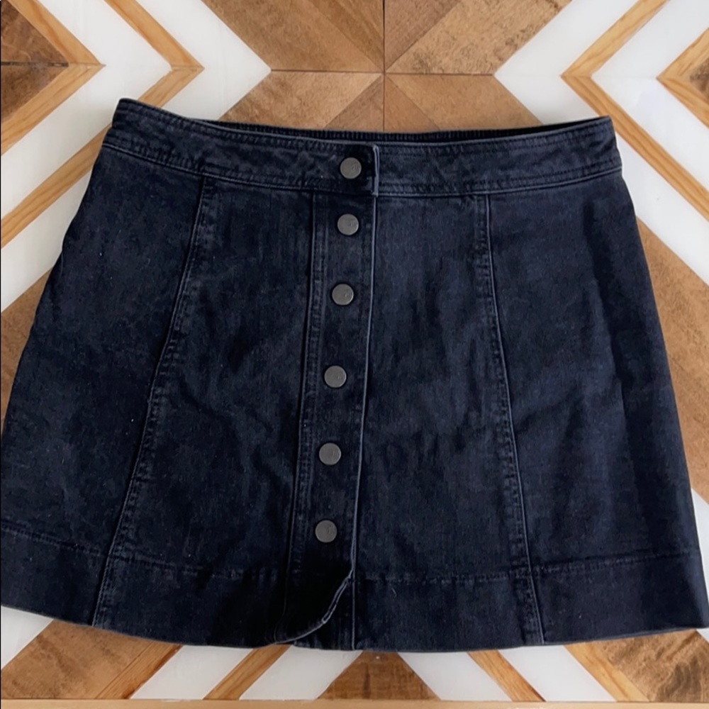 Black washed denim skirt